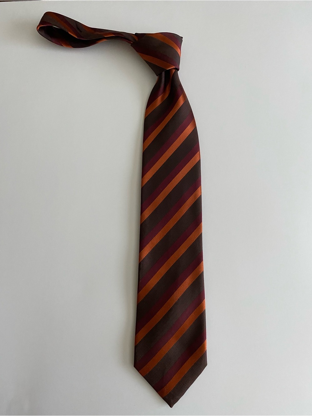 BCBG Men's Diagonal Stripe Tie in Brown, Orange & Burgundy